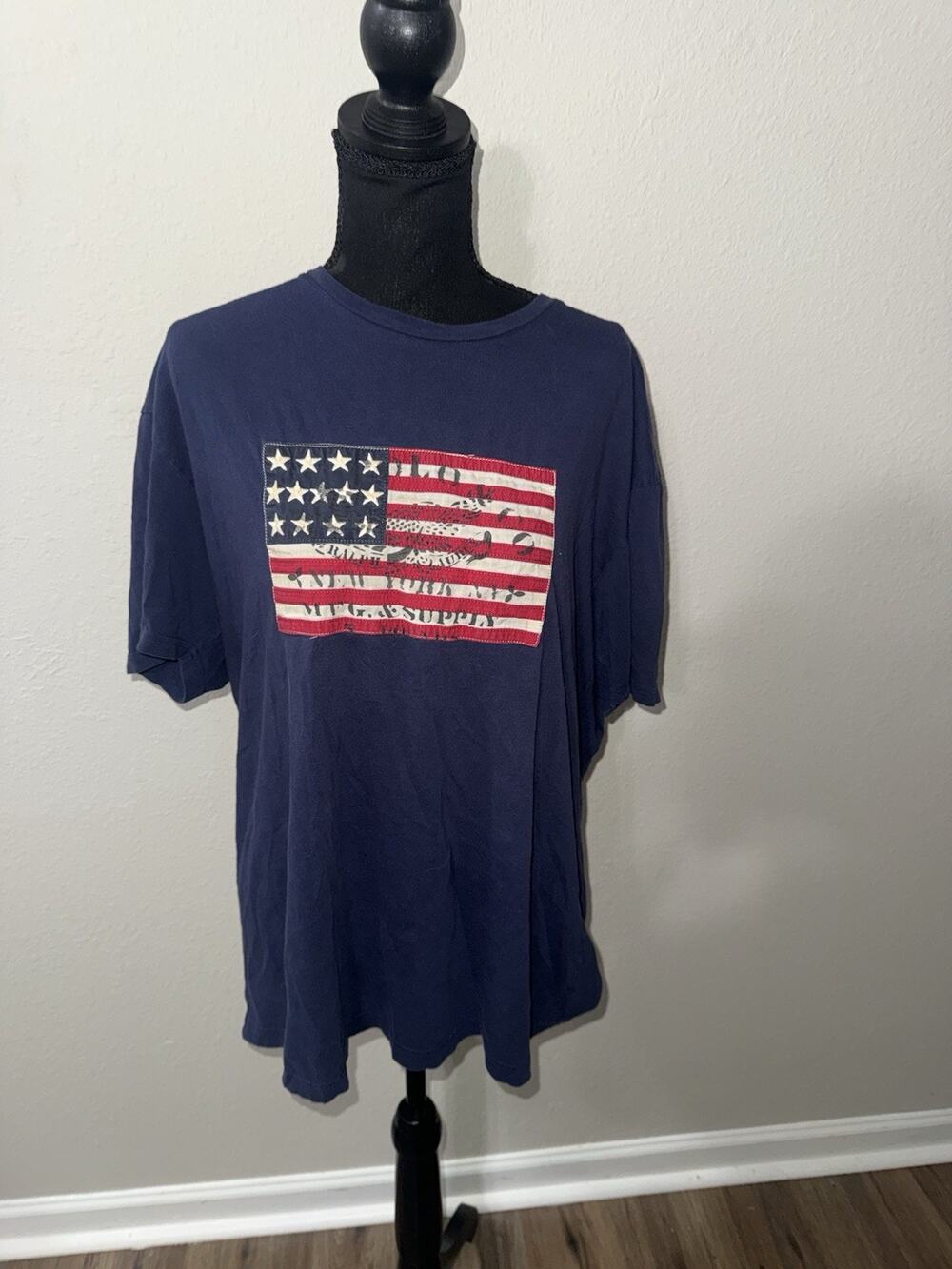 Vintage Men's Ralph Lauren Shirt Men's Large American Flag Shirt LG Blue